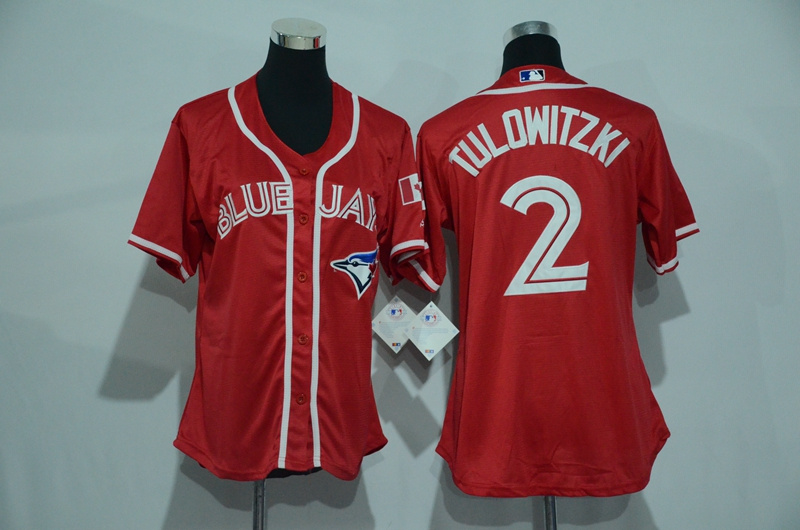 Womens 2017 MLB Toronto Blue Jays #2 Tulowitzki Red Jerseys